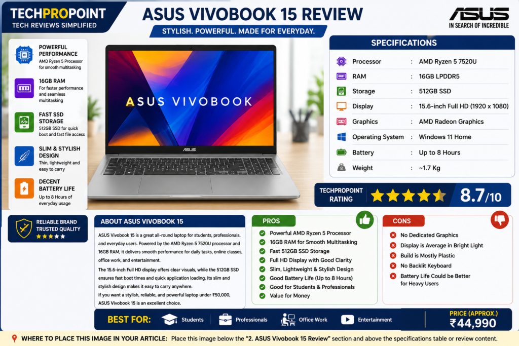 ASUS Vivobook Go 15 E1504FA Ryzen 5 7520U laptop for students