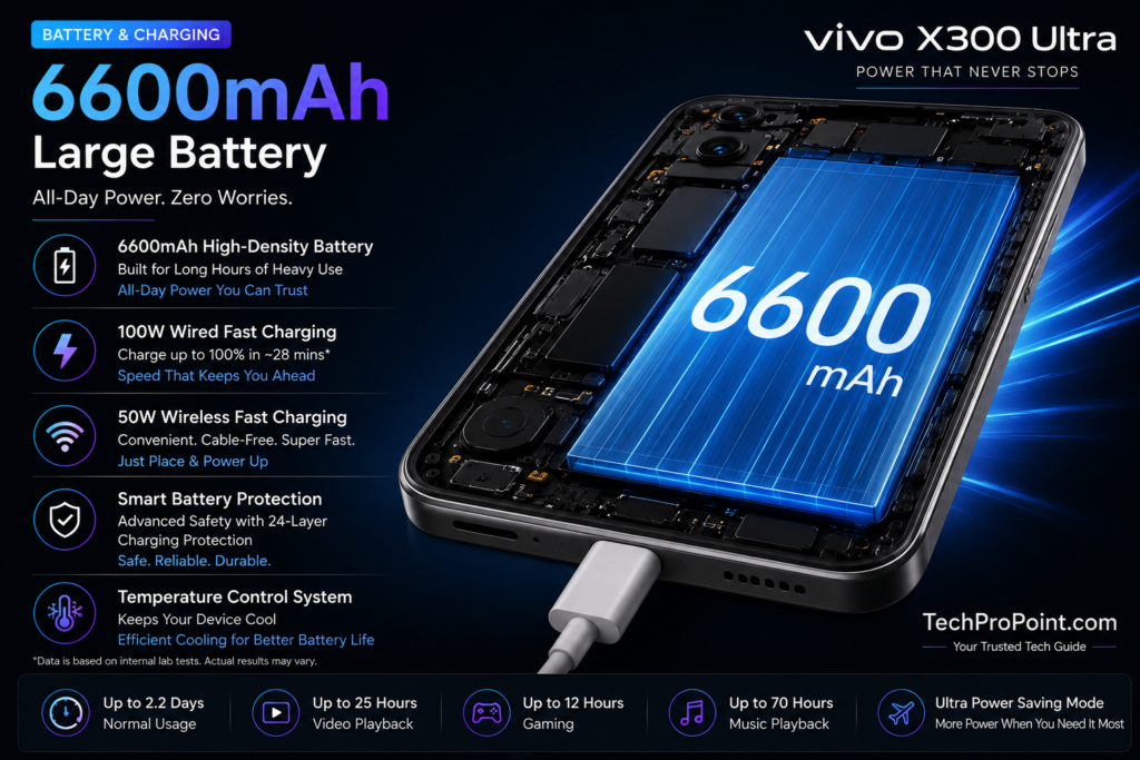 Vivo X300 Ultra 6600mAh Battery and Fast Charging Speed