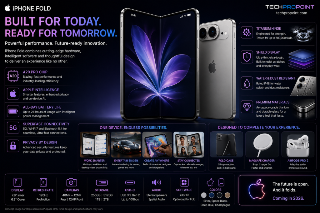 Discover everything about the rumored iPhone Flip Series, including expected specifications, foldable design, A20 Pro chip, camera features, price, launch timeline, and Apple's future foldable smartphone plans.