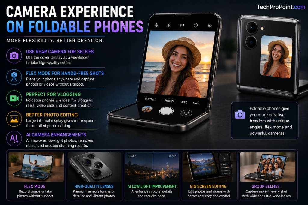 Foldable phones in 2026 with book style and flip style smartphones showing premium design and future mobile technology