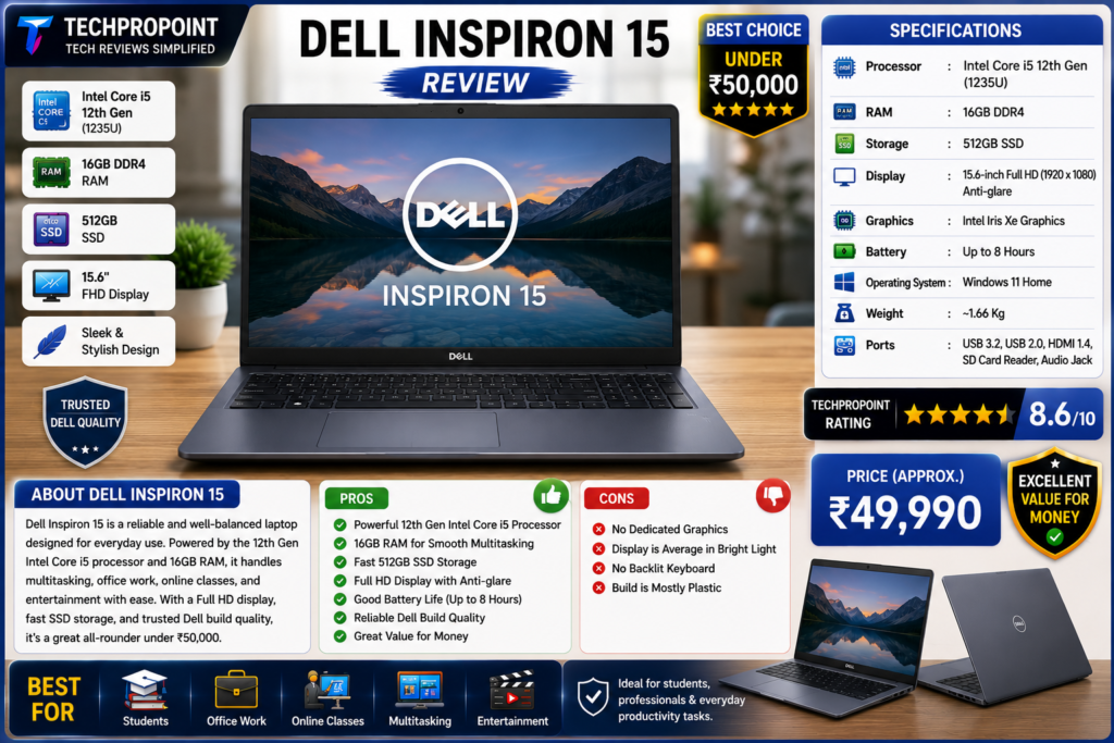 Dell Inspiron 15 3530 Core i3 laptop for office work under ₹50,000