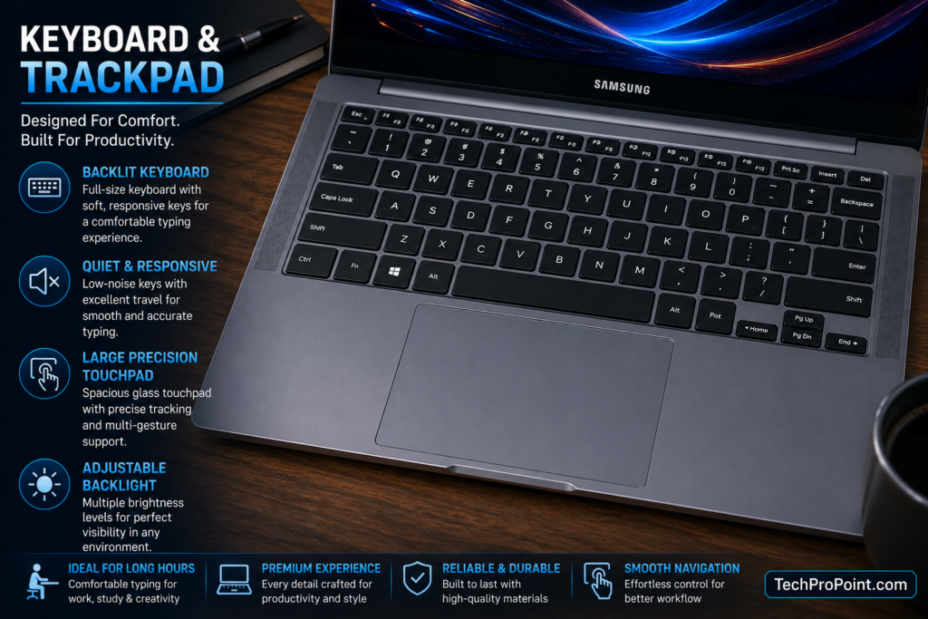 Samsung Galaxy Book6 Pro backlit keyboard and haptic touchpad