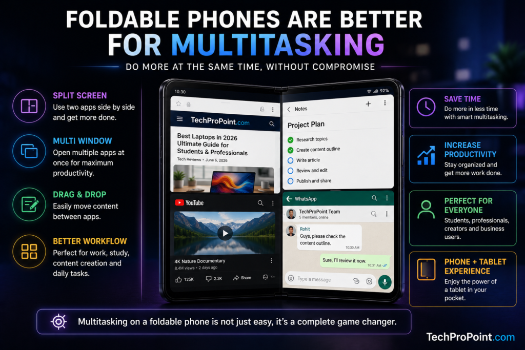 Foldable phones in 2026 with book style and flip style smartphones showing premium design and future mobile technology