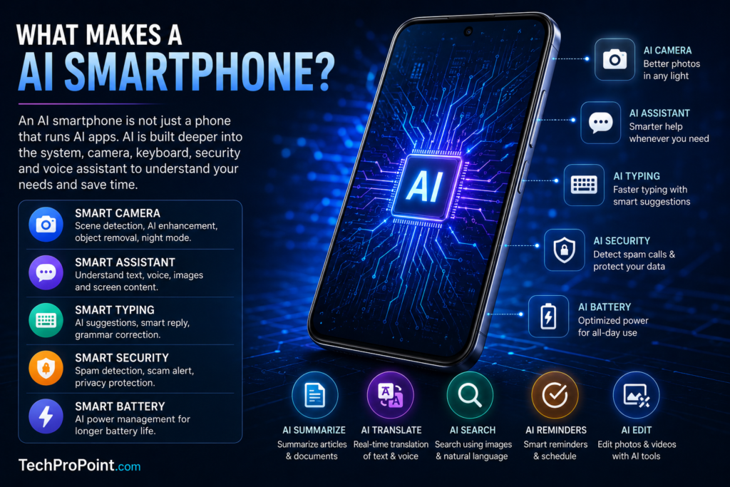AI smartphones in 2026 with smart camera, voice assistant, privacy protection and AI mobile technology features