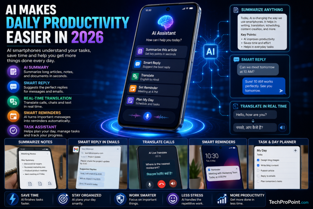 AI smartphones in 2026 with smart camera, voice assistant, privacy protection and AI mobile technology features