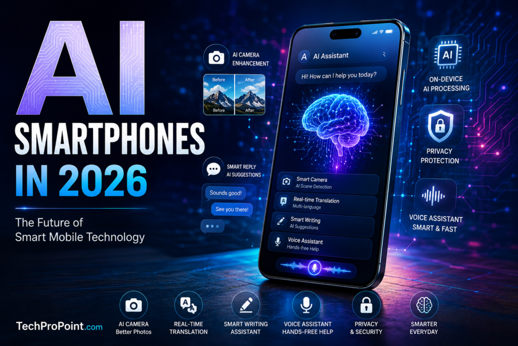 AI smartphones in 2026 with smart camera, voice assistant, privacy protection and AI mobile technology features