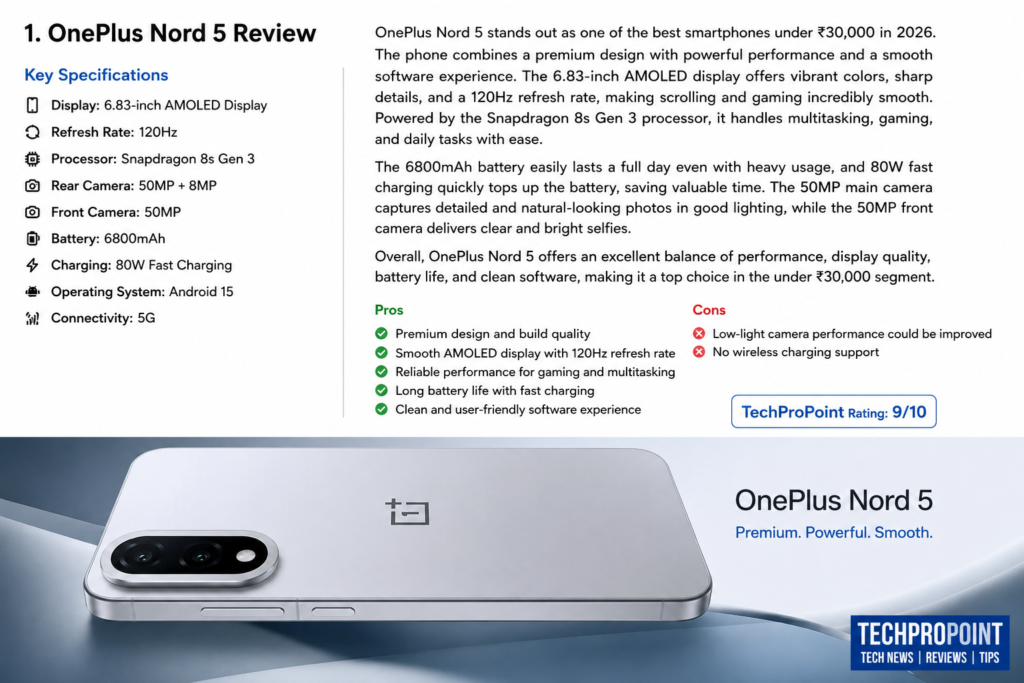 OnePlus Nord 5 Smartphone Review and Specifications