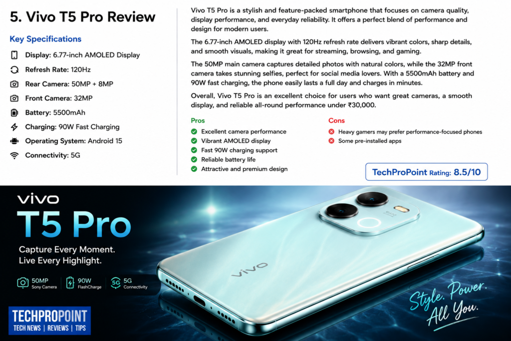 Vivo T5 Pro Camera Capabilities and Specs