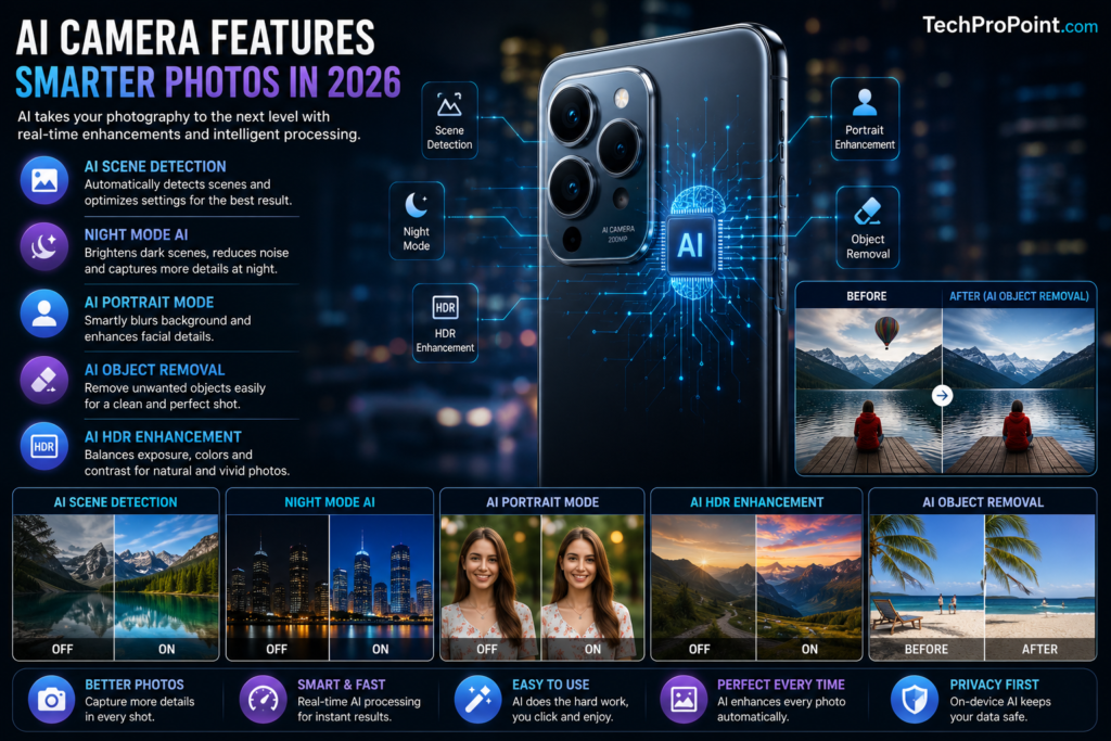 AI smartphones in 2026 with smart camera, voice assistant, privacy protection and AI mobile technology features