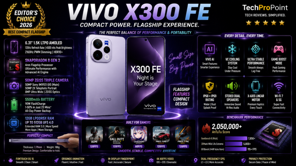 Vivo X300 FE compact flagship smartphone with ZEISS cameras, AMOLED display, Snapdragon chipset and premium gaming performance