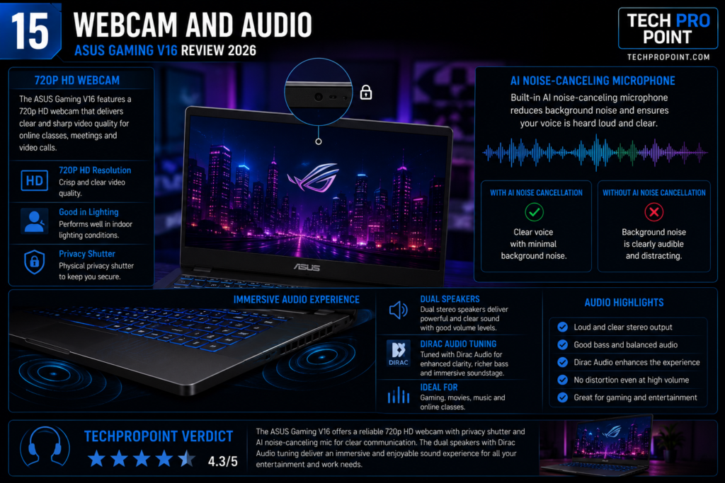 ASUS Gaming V16 FHD webcam and audio features