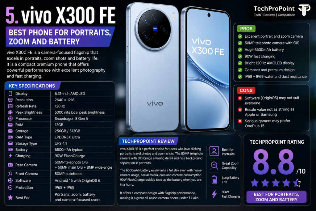 Best premium smartphones under ₹1 lakh in India 2026 with camera, gaming, AI, battery and TechProPoint rating comparison