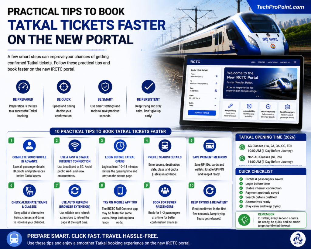Practical tips to book IRCTC Tatkal tickets faster using the new IRCTC website and smarter booking strategies