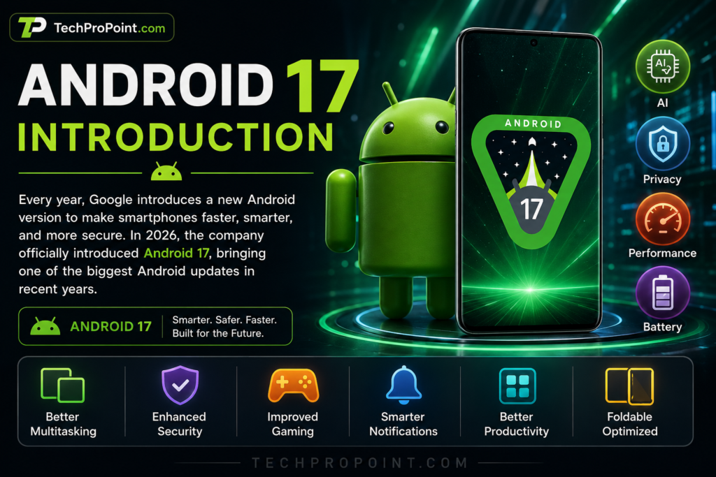 Android 17 officially released 2026 with AI privacy battery gaming and multitasking features by TechProPoint