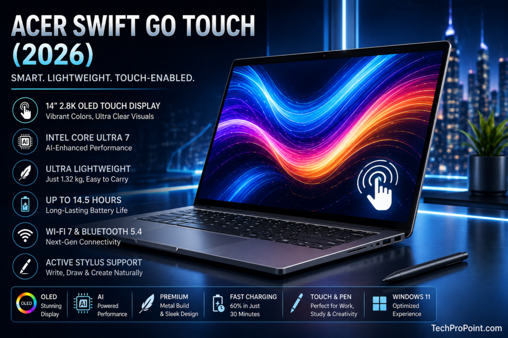 Best Touchscreen Laptops in 2026 featuring premium 2-in-1 convertible laptops with OLED touch displays, AI-powered performance, and modern lightweight designs."
