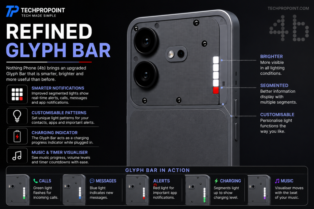 Nothing Phone (4b) review 2026 with design, display, performance, camera, battery, software, pros and cons, and TechProPoint rating