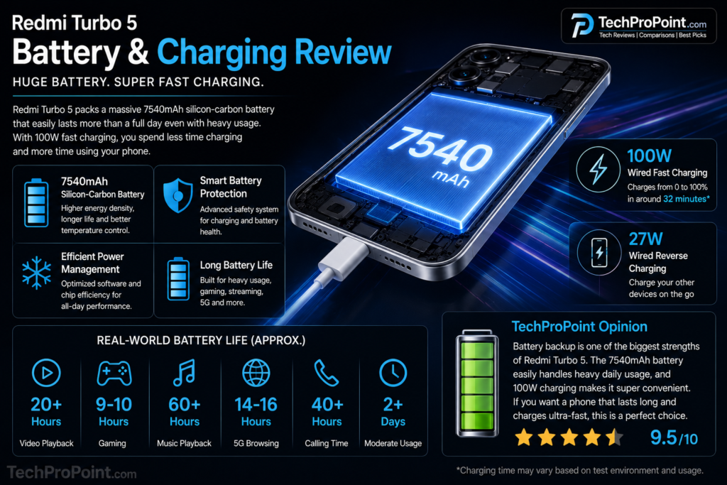 Redmi Turbo 5 review with Dimensity 8500-Ultra processor, 7540mAh battery, 100W charging and TechProPoint rating