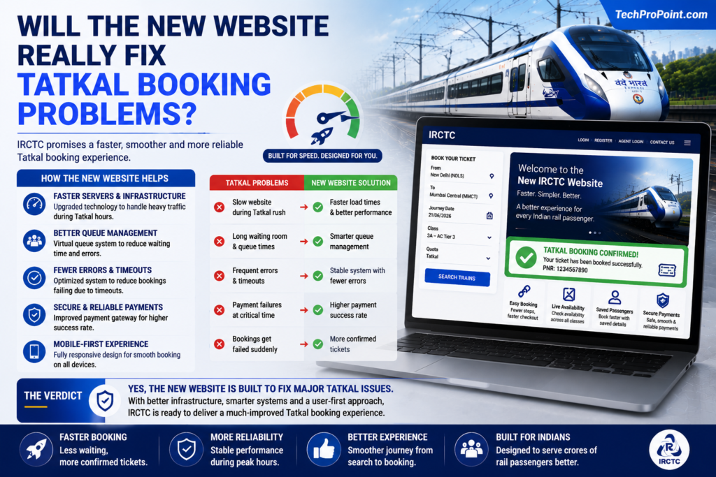 IRCTC New Website 2026 improvements designed to make Tatkal ticket booking faster, smoother, and more reliable