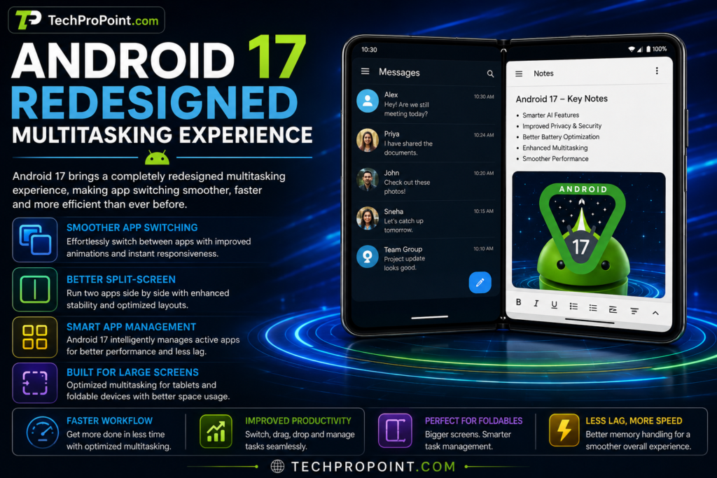 Android 17 officially released 2026 with AI privacy battery gaming and multitasking features by TechProPoint