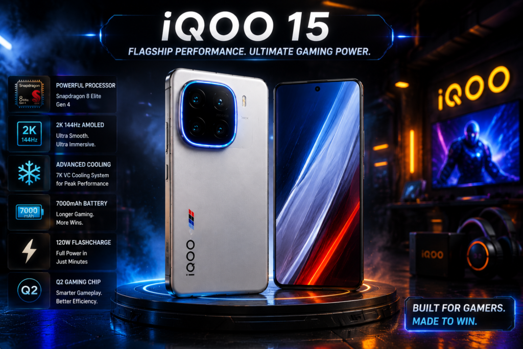 iQOO 15 gaming smartphone with Snapdragon 8 Elite Gen 5, 144Hz AMOLED display, 7000mAh battery and 100W fast charging – Best Overall Gaming Phone 2026