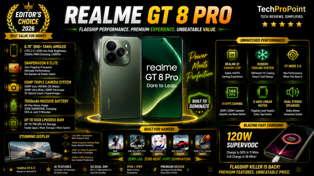 Realme GT 8 Pro gaming smartphone with Snapdragon 8 Elite Gen 5, QHD+ AMOLED display, 7000mAh battery and 120W fast charging – Best Value Gaming Phone